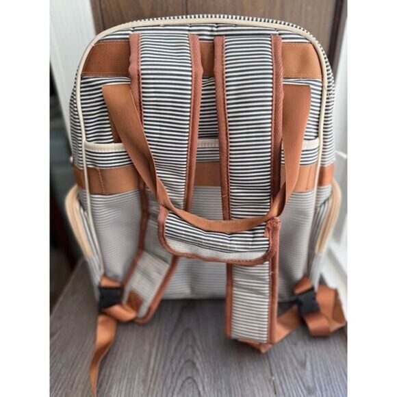 O'Beanie Striped Diaper Bag Backpack Navy White With Changing Pad - Picture 2 of 7